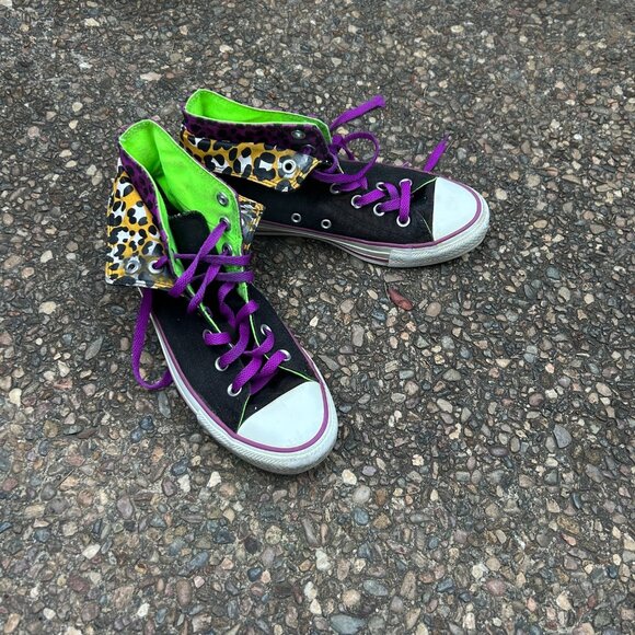 Converse Double Flap Leopard Print Chuck Taylor Skate Sneakers Size 6 - Picture 8 of 13